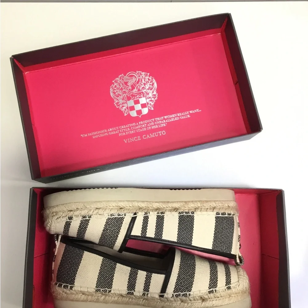 Vince Camuto Black and Cream Espadrilles with Classic Style